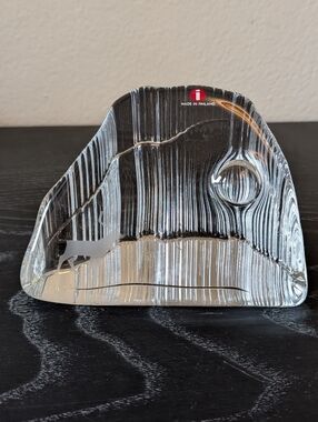 Iittala Valto Kokko Glass Deer Ice "Moonlight on the Fell" Paperweight Finland